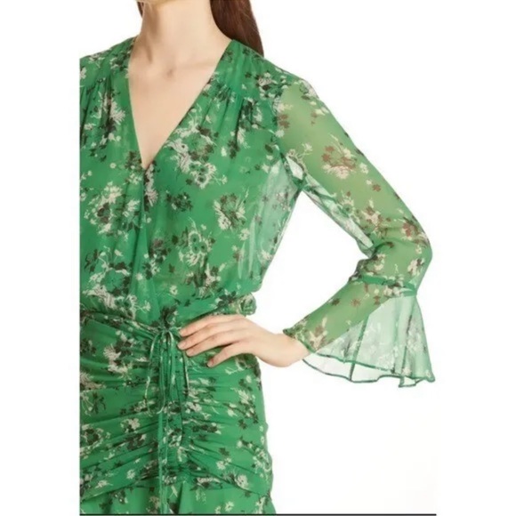 Veronica Beard Sean Floral-print Silk Dress Green Multi Ruched Bell Sleeves 8 - Picture 6 of 15